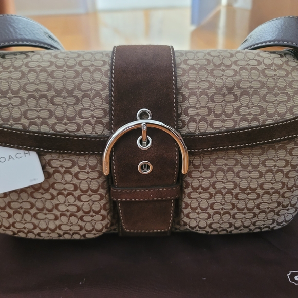 Coach Brown and Tan Signature Shoulder Bag
